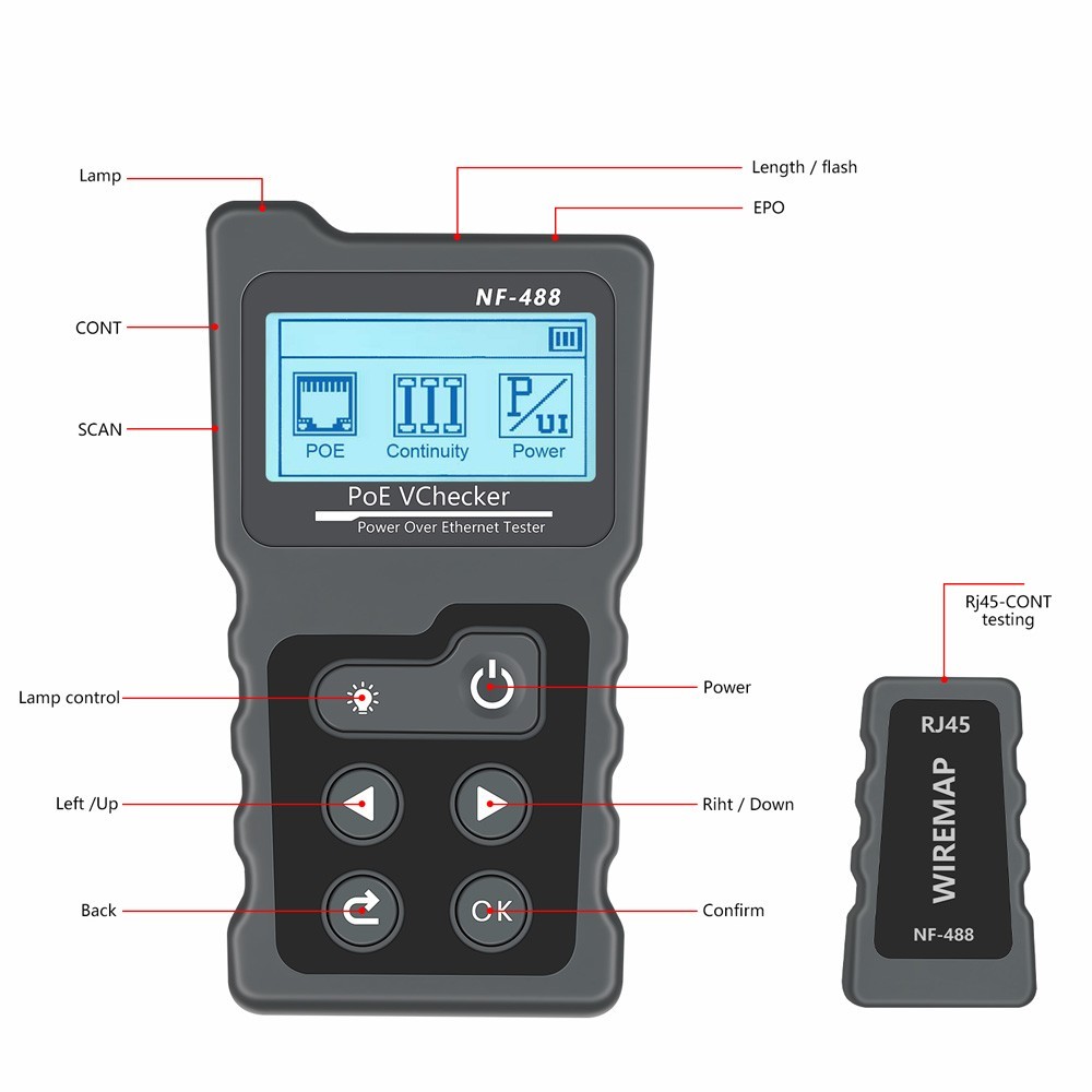 Noyafa NF-488 PoE Tester Inline Power Over Ethernet Voltage Current Cable Test