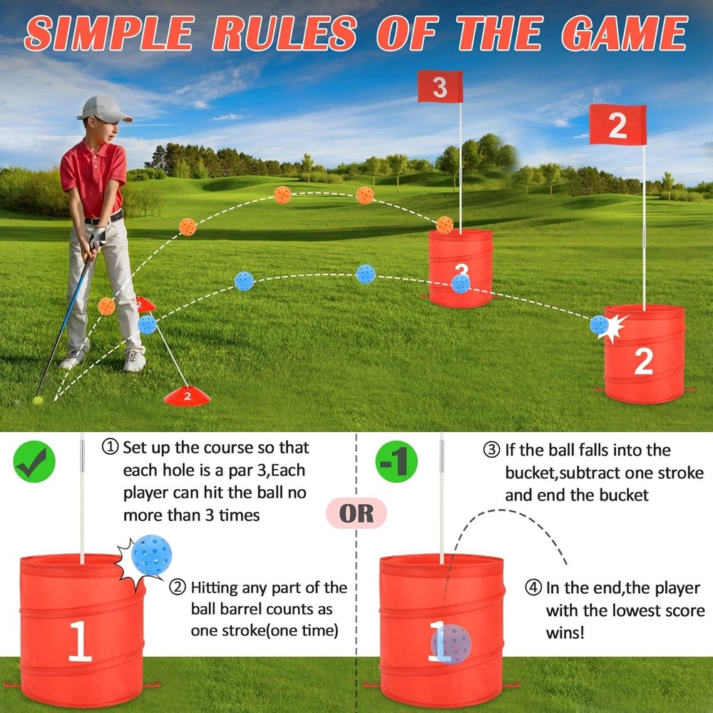 deAO 6 Hole Portable Backyard Golf Game Red