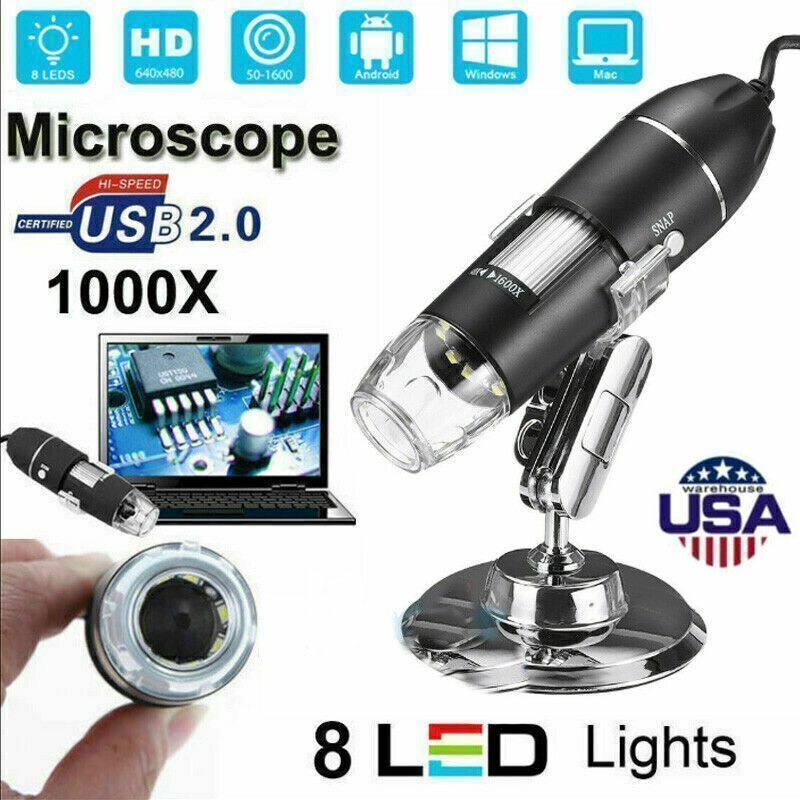 50X-1000X 8 LED Digital Microscope Camera Handheld USB Magnification Endoscope
