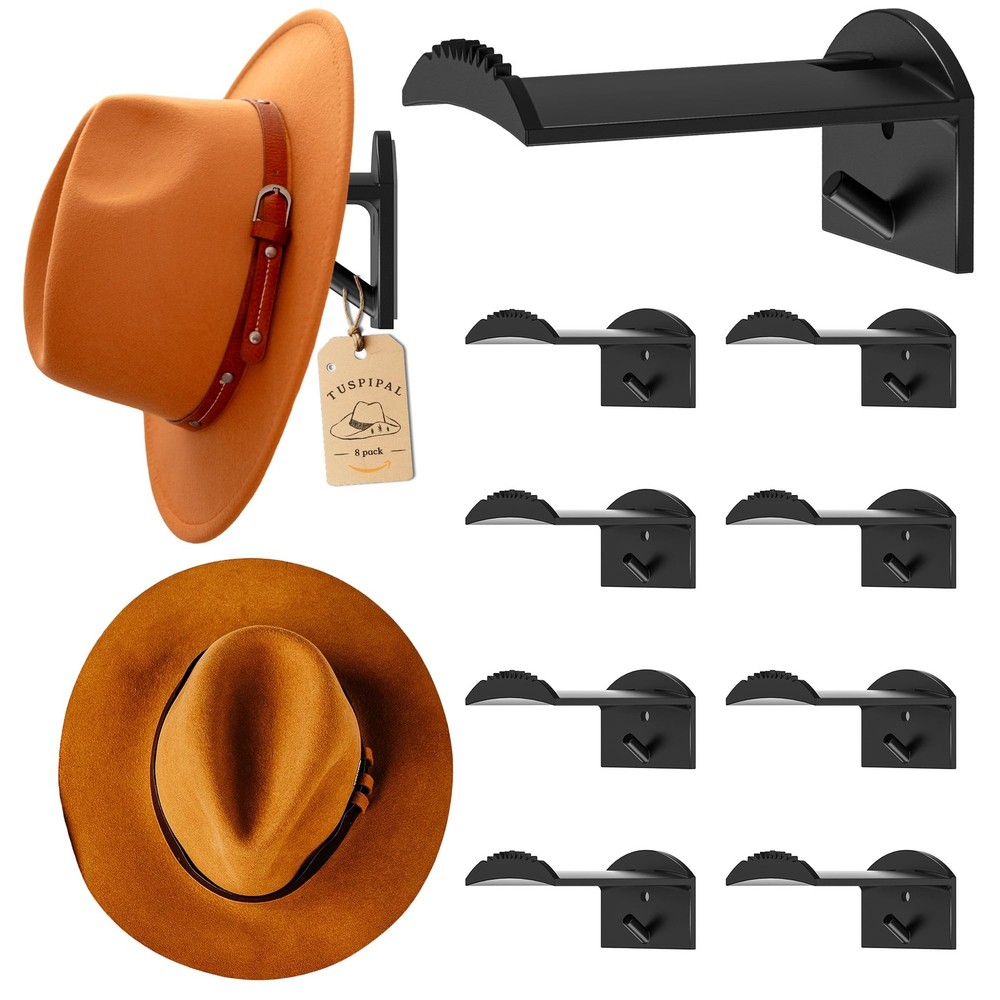TUSPIPAL 2.9Inch Hat Hooks for Wall - (8 Pack) Cowboy Black