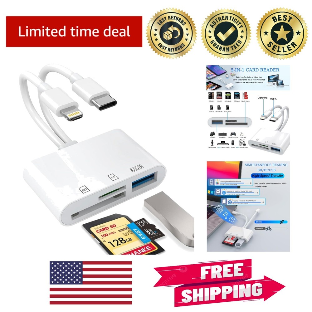 Lightning & USB C SD Card Reader - Fast 5 Gbps Transfer for Photographers