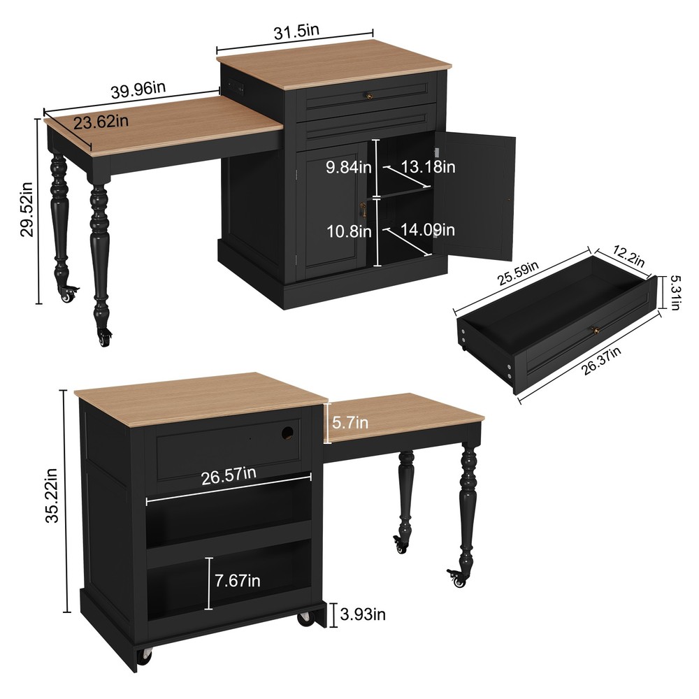 Retractable Multifunctional Kitchen Island Space Saving Storage Dining Workbench