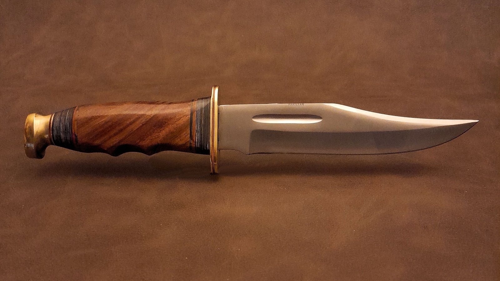 11.25" Real Figured Burl Walnut Hardwood Fixed Blade Bowie Hunter EDC Knife