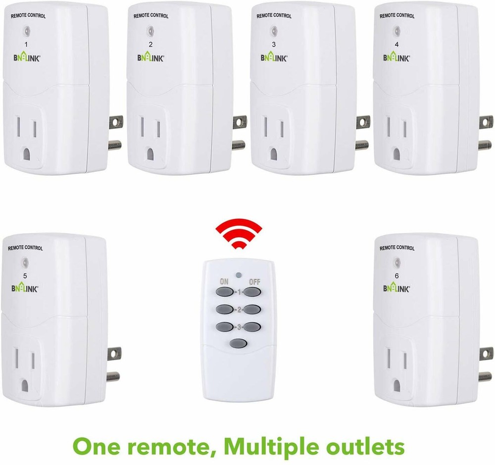 BN-LINK Wireless Remote Control Outlet Switch Power Plug -1 remote 3 plugs