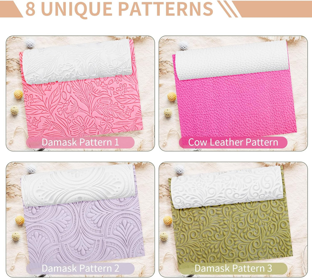 8 Pcs Polymer Clay Texture Roller, Embossing Pottery Texture Rollers for Jewelry