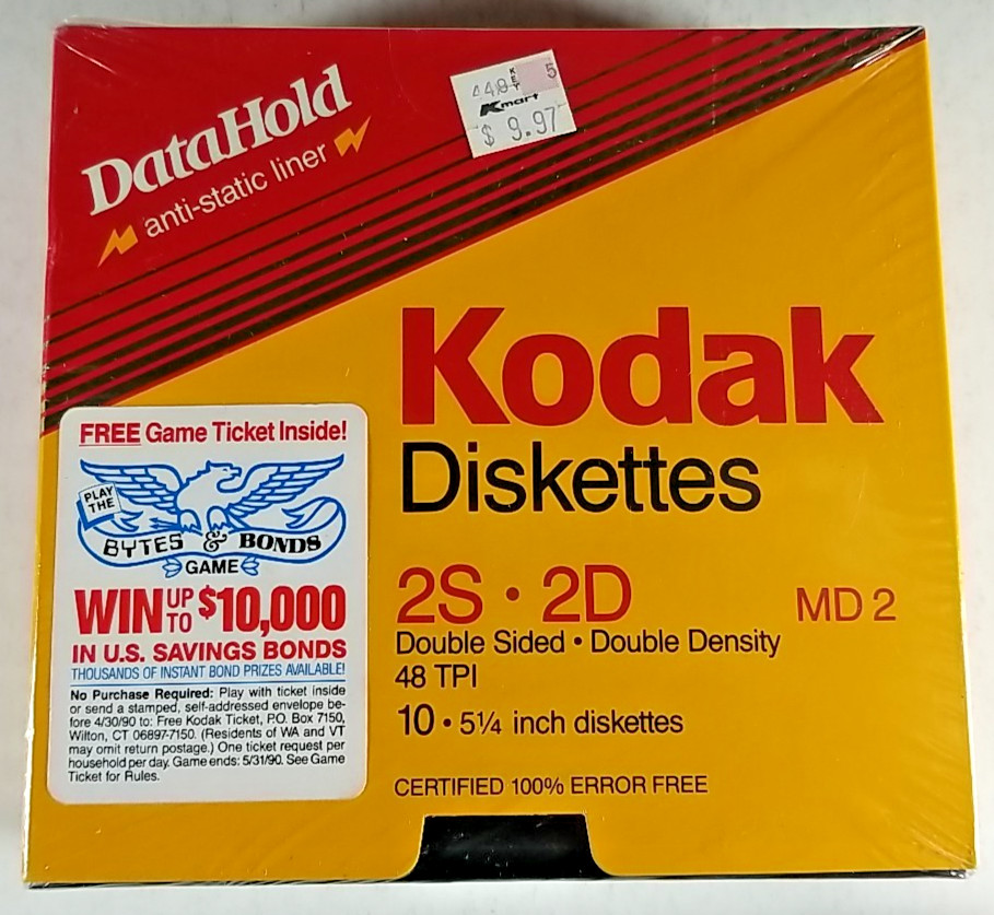 1987 Kodak 5 1/4" Diskettes 2S 2D Double Sided Density 10 Computer Discs NEW