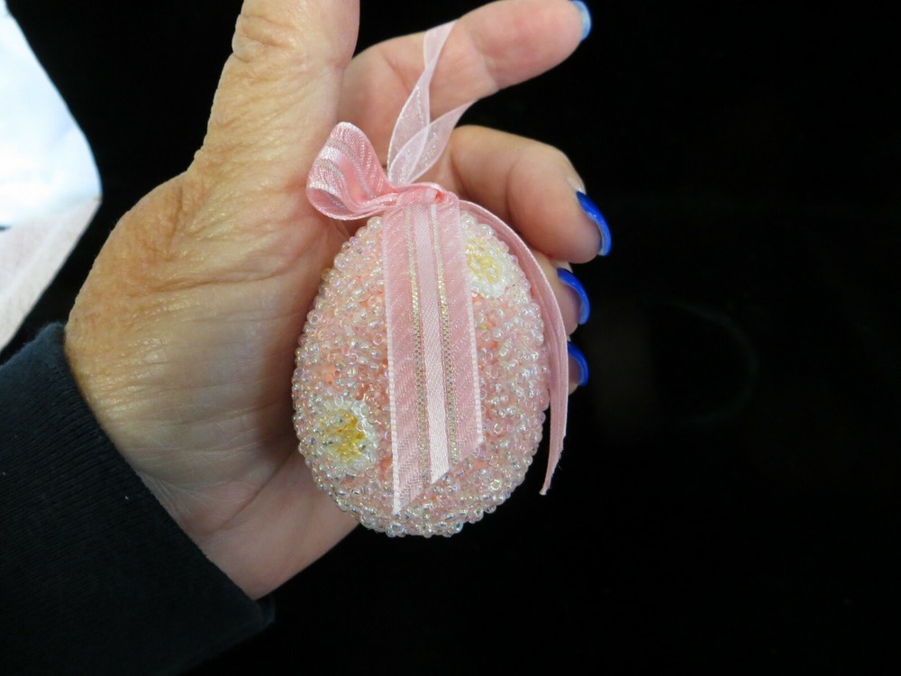 Easter Ornament -- Beaded Pink Egg