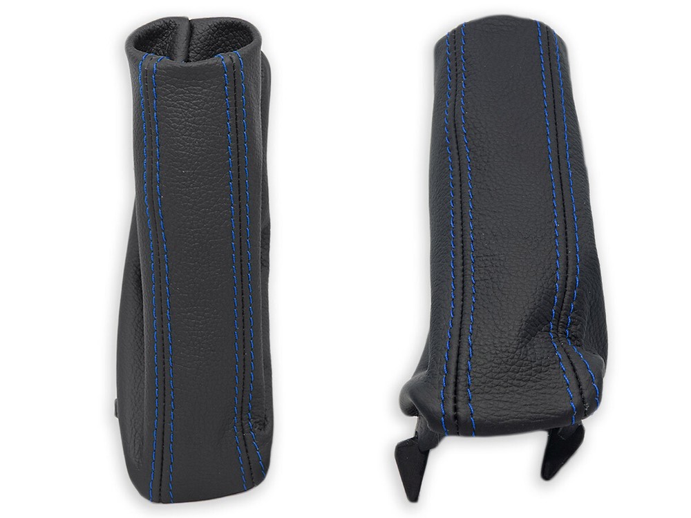 FOR BMW E60 E61 2003-2010 HANDBRAKE BOOT GAITER LEATHER STITCH BLUE + FRAME