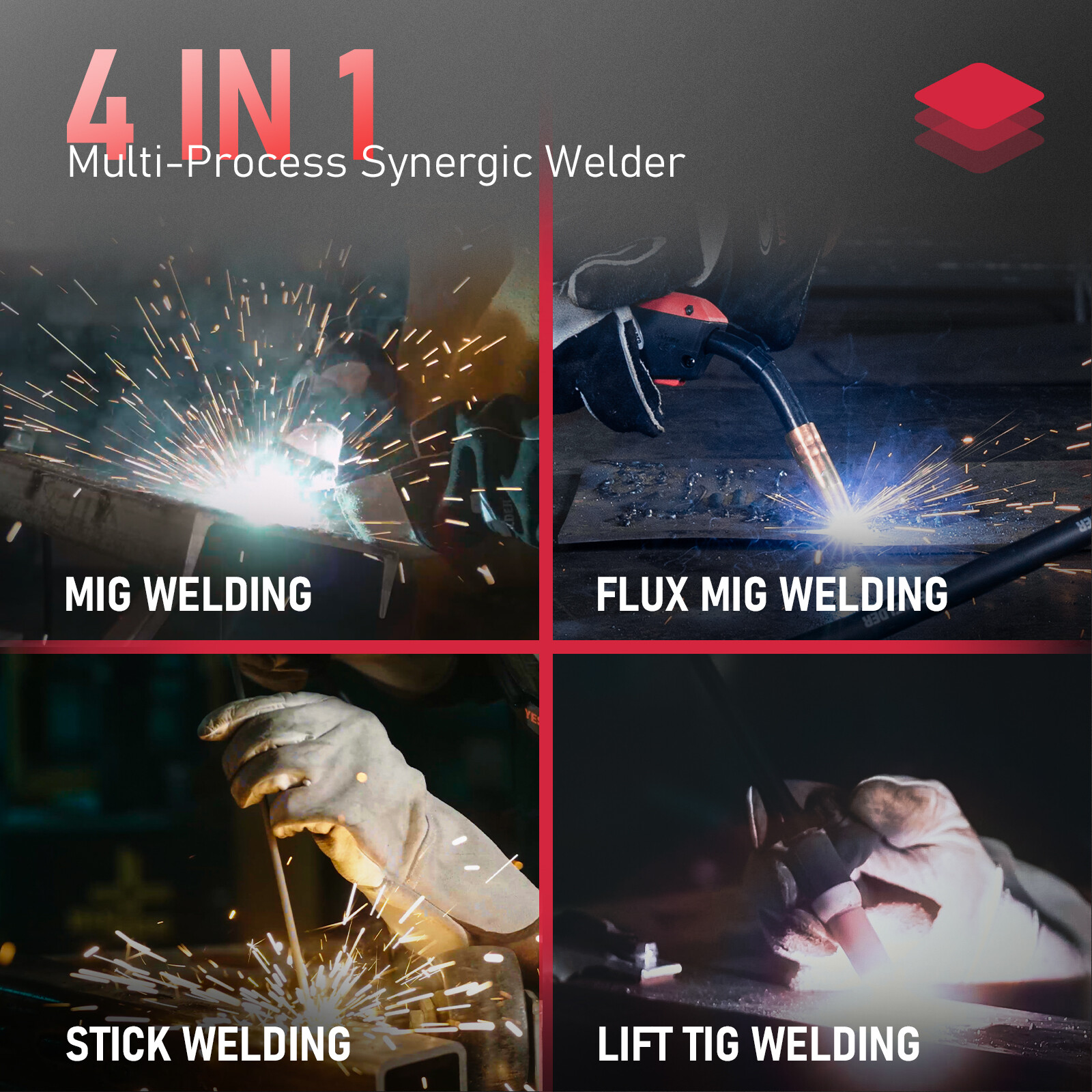 Gas/Gasless MIG Welder, Synergic Control 110/220V 160Amp Welding machine