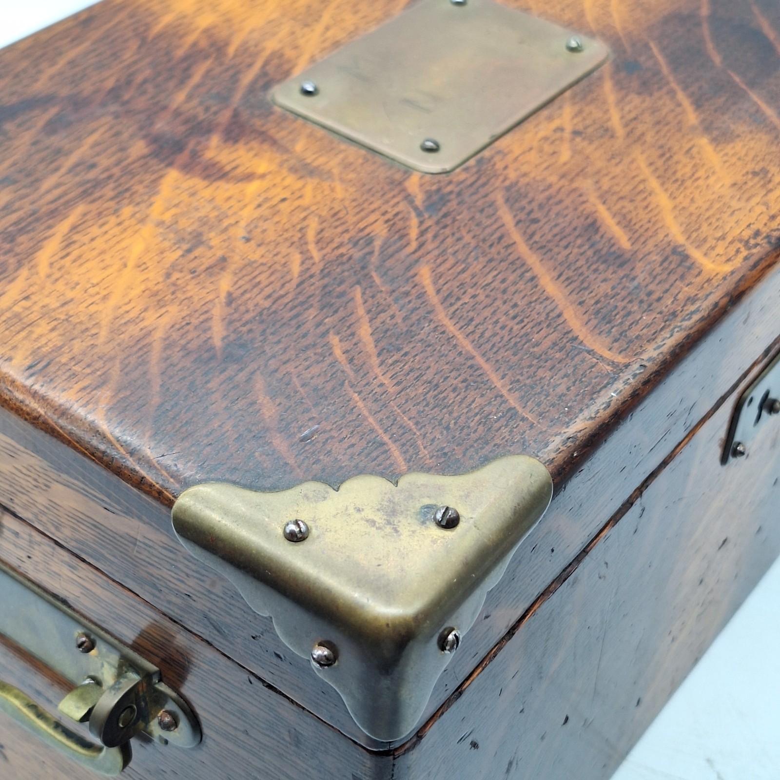 Antique Quarter Sawn Tiger Oak Silver / Flatware Chest Brass Handles Small