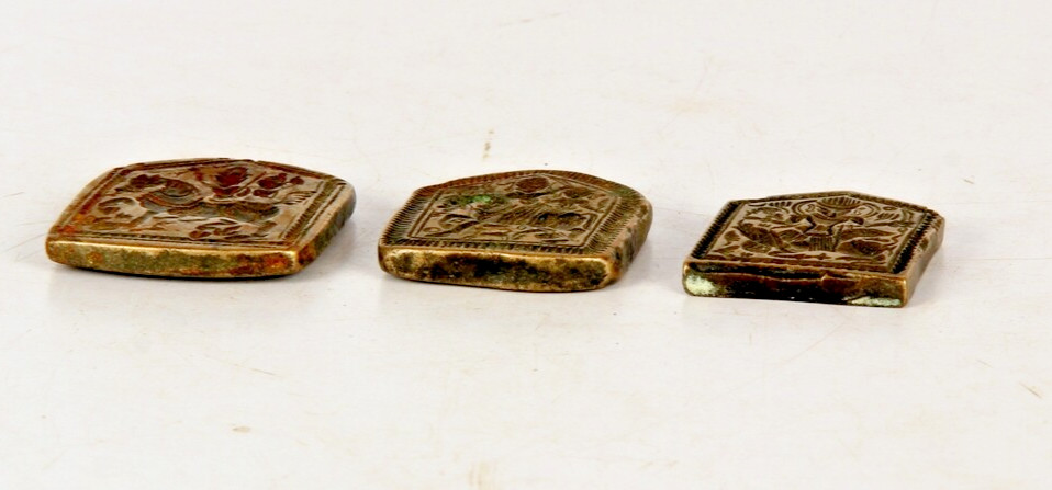 3Pc Vintage Engraved Different Design Solid Casted Brass Dye / Seal / Stamp