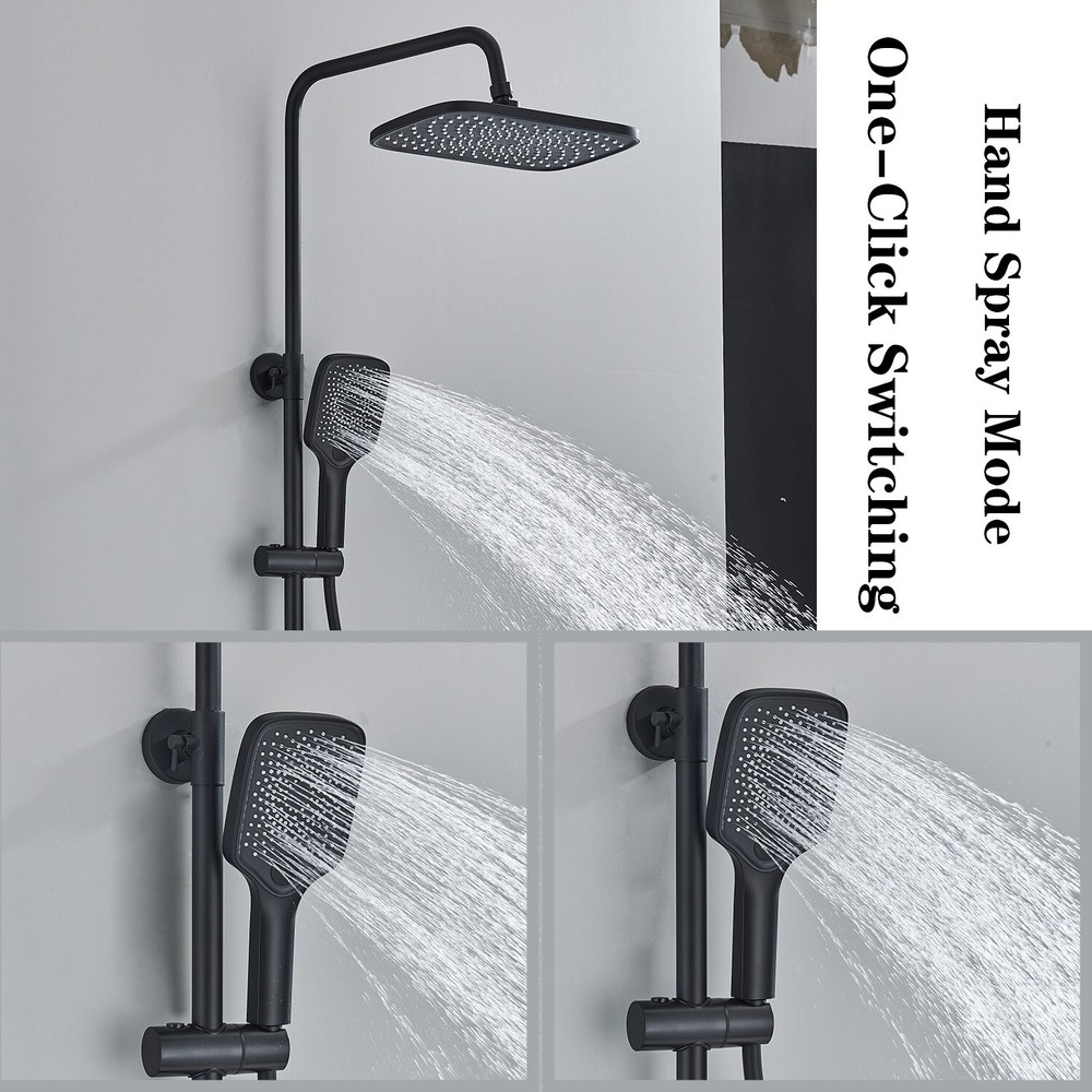 Black 4Key Adjustable Height Shower Faucet System Rain Head Combo w/Temp Display