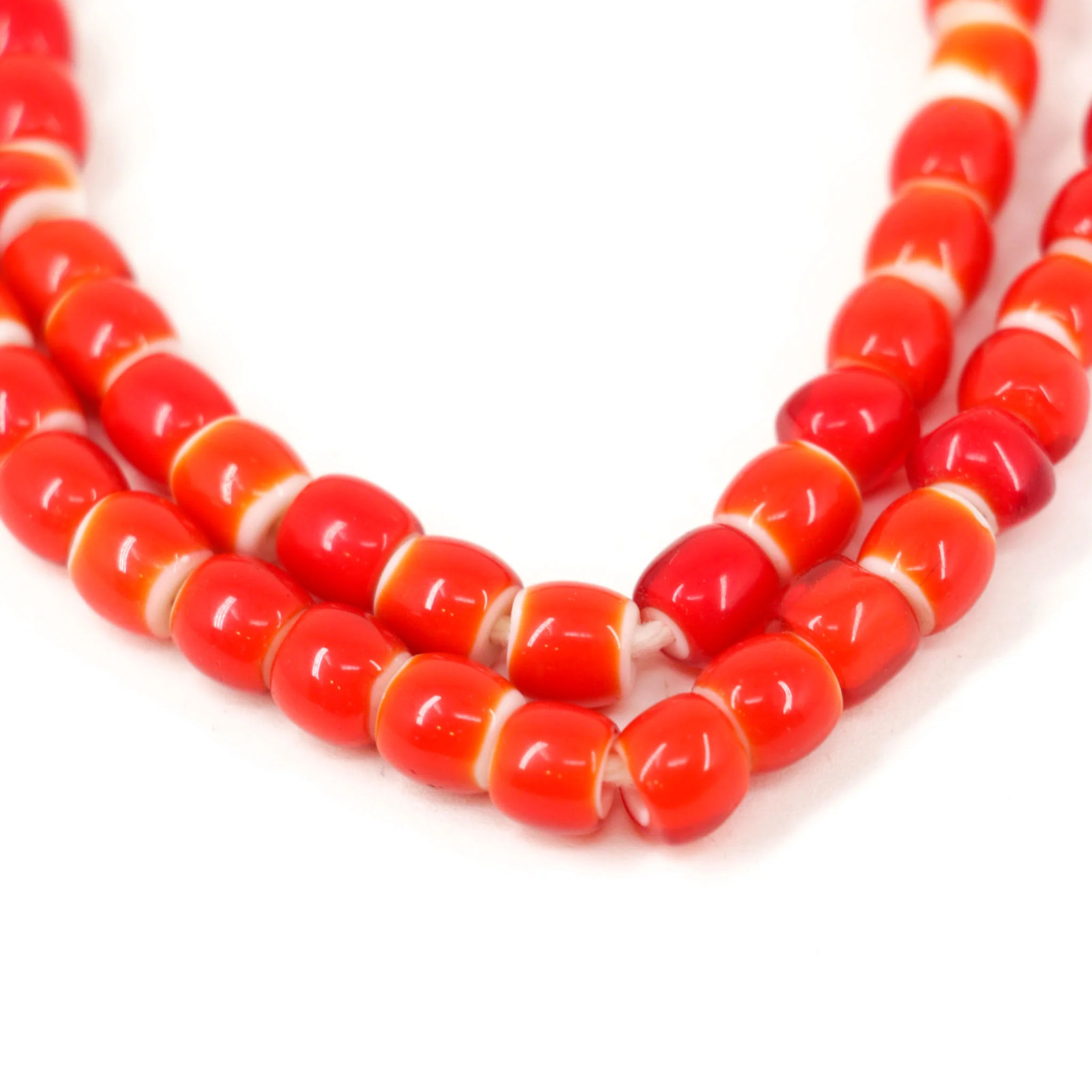 Red White Heart Venetian Trade Beads 30 Inch 6-8mm