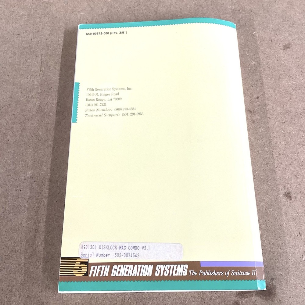 Fifth Generation Systems Security Software Program Disklock