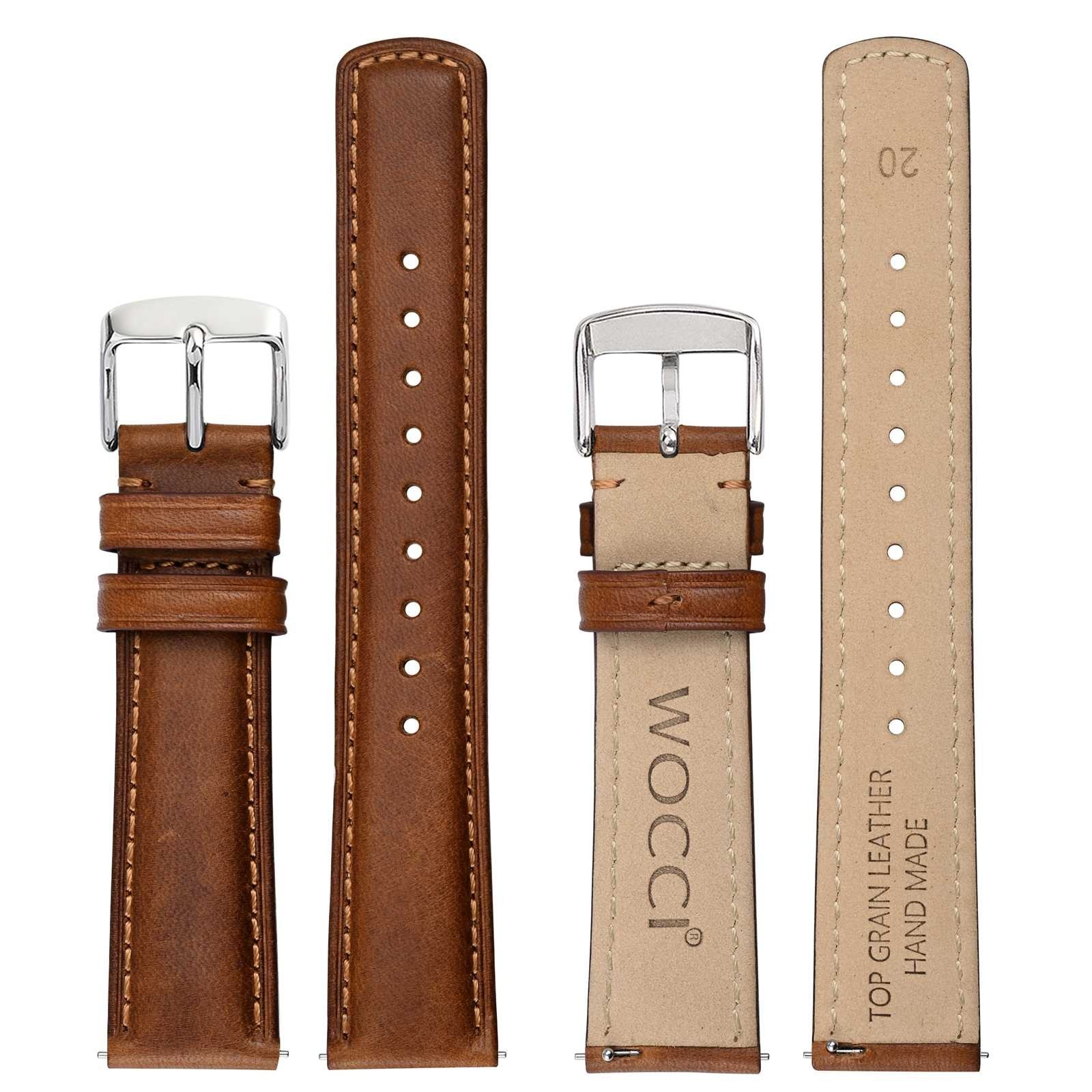 WOCCI Oil Wax Genuine Leather Watch Band, Quick Release Men Strap 18 20 22mm