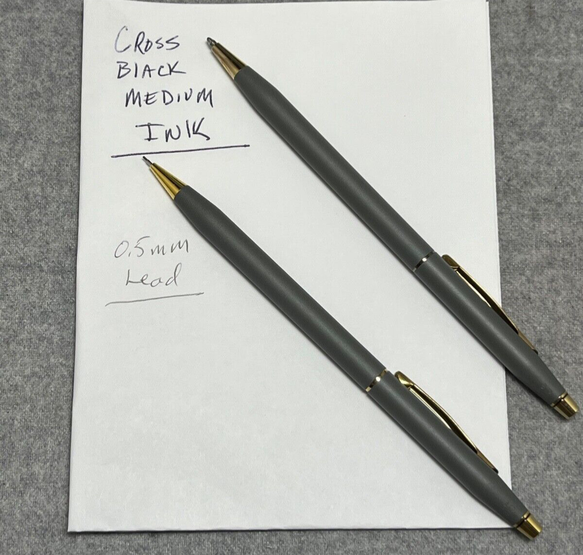 RARE Cross Matte Gray & 23K Gold Trim Pen & 0.5mm Pencil, Box, Manual