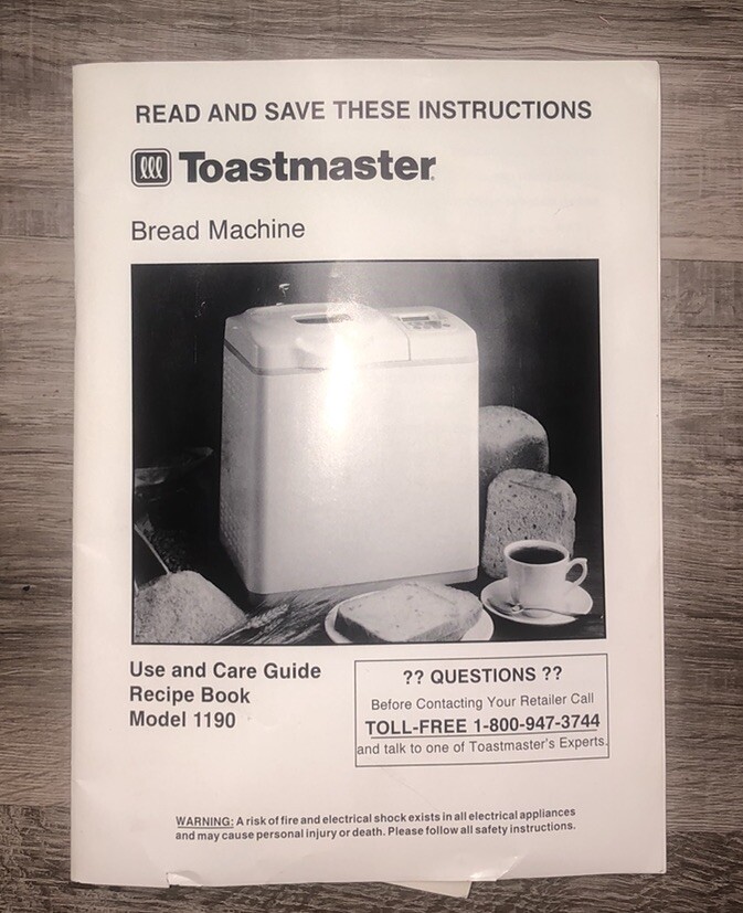 Toastmaster Bread Maker Bread Machine 1190 Vintage 1998 White With Manual Book