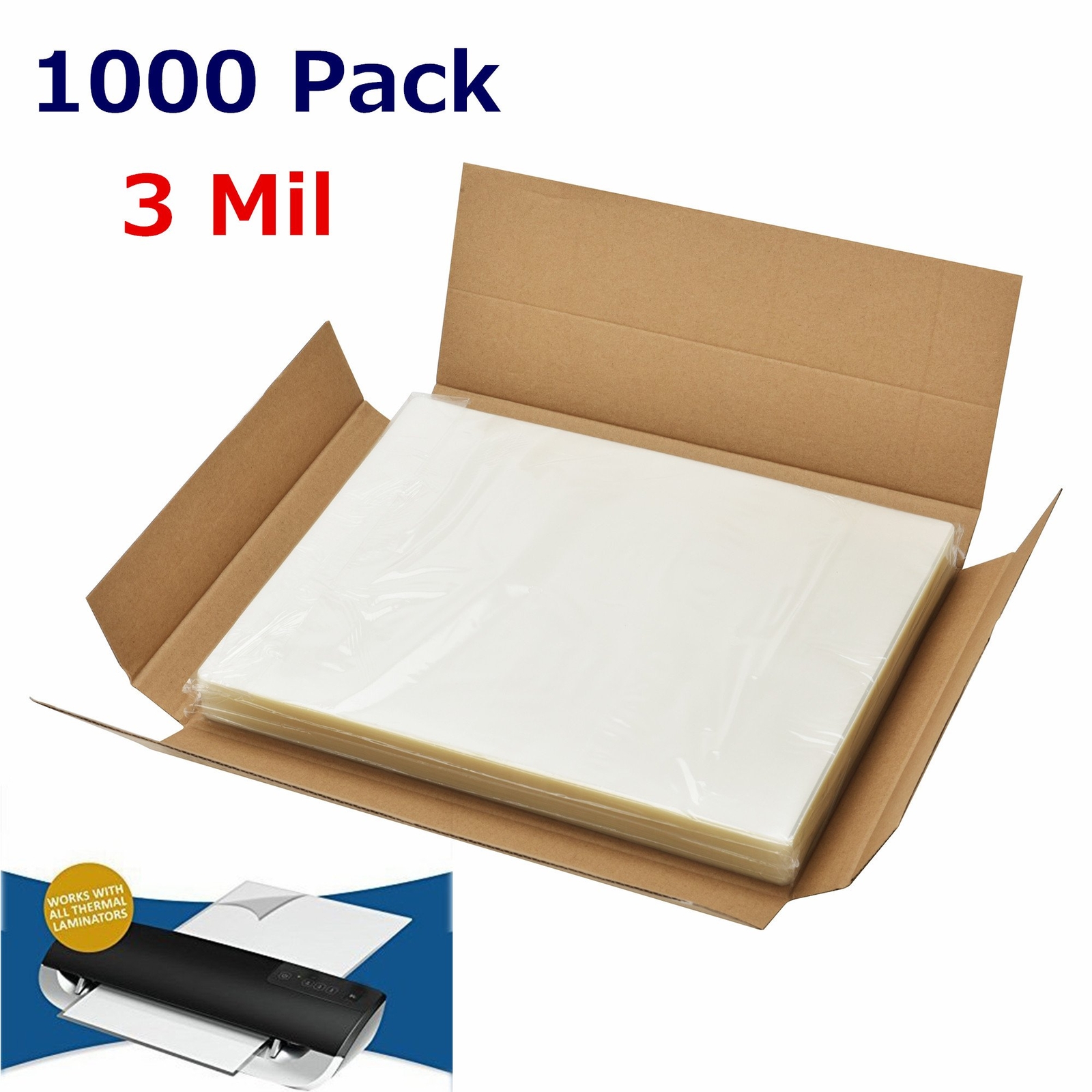 3 Mil Letter Size Clear Thermal Laminating Pouches 1000 Pack - 9" x 11.5" Sheets