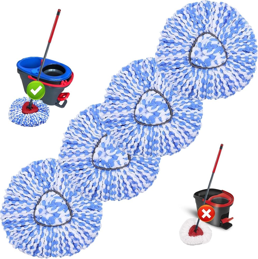4 Pack Spin Mop Replacement Heads for O-Cedar RinseClean 2 Tank Microfiber Refil