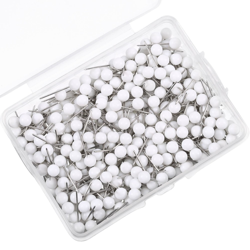 WILLBOND 500 Pack Map Push Pins Tacks Small Round Head 1/8 inch, White