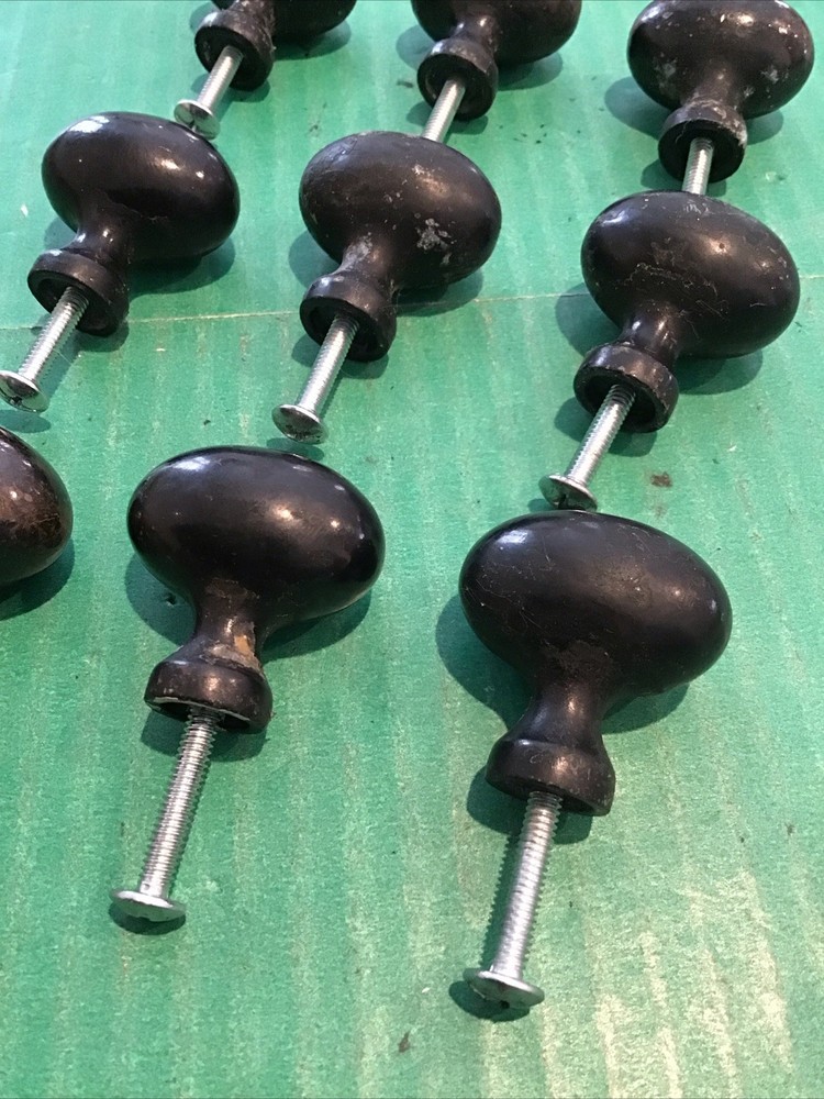 Lot of 9 VTG Heavy Egg Oval Drawer Knobs Pulls Solid Metal 1-1/4" Machine Age