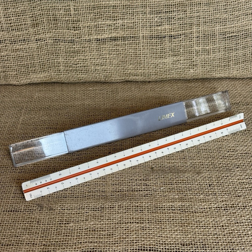 Linex Unmarked Triangular Graphics Engineering Drawing ruler in original case