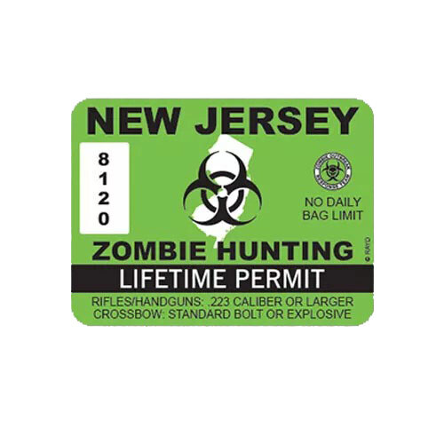 New Jersey Zombie Hunting Permit Sticker Decal