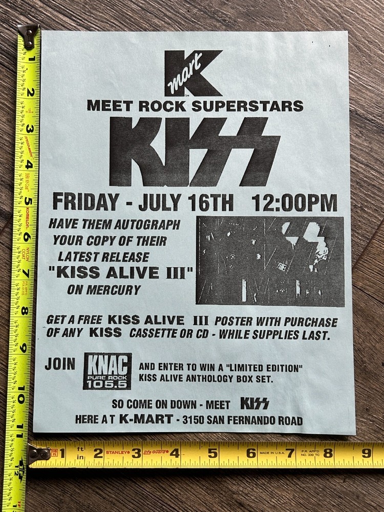 KISS Handbill Ad Flyer Alive 3 K-MART Meet & Greet California 1993 Vintage Kiss