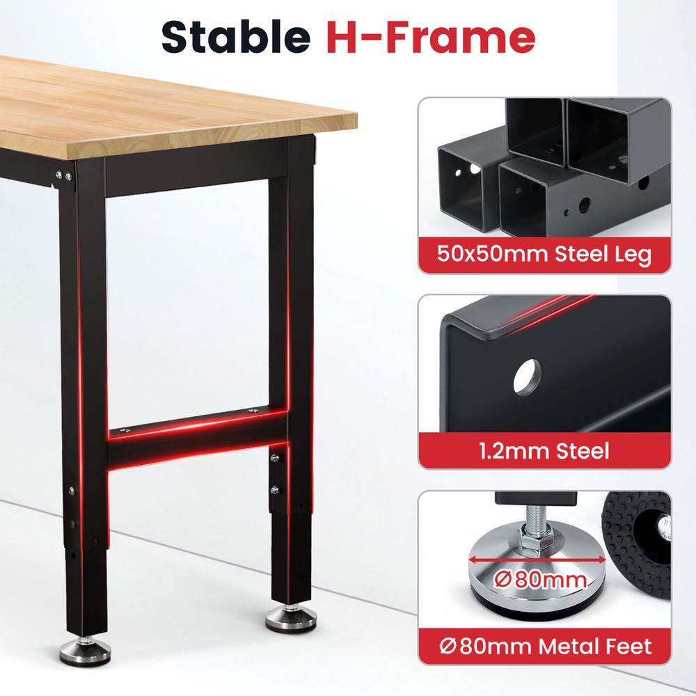 Workbench for Garage 41In Work Bench Table Adjustable Height Rubberwood