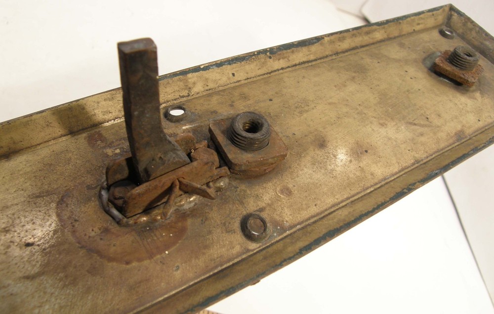 ANTIQUE VINTAGE SOLID BRASS THUMB LATCH ENTRY DOOR PULL HANDLE 3X14 BACK PLATE