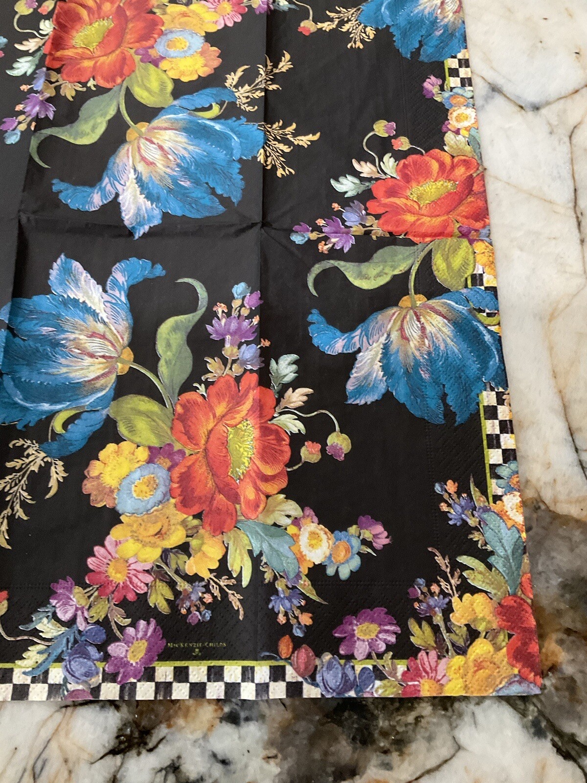 MacKenzie-Childs BLACK FLOWER MARKET Guest 1 Napkin for Decoupage.