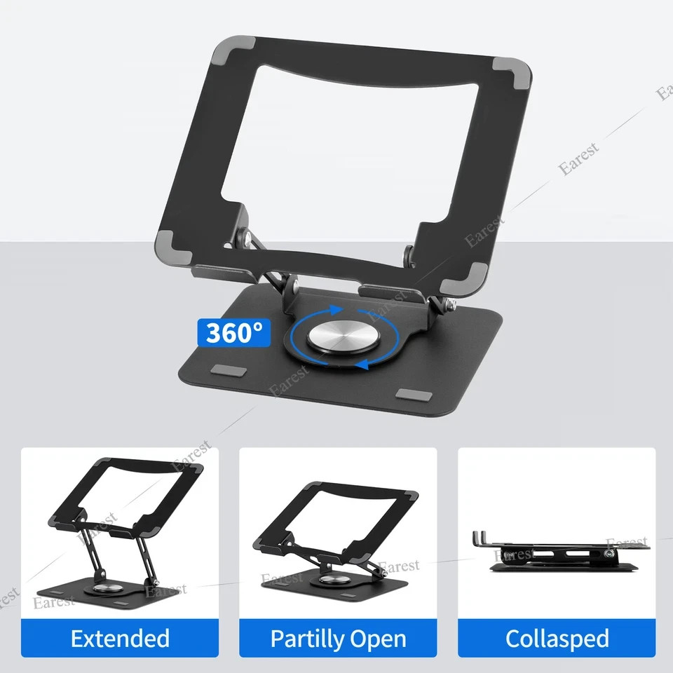 Laptop Stand Adjustable 360° Rotating Foldable Metal Riser Ergonomic Holder
