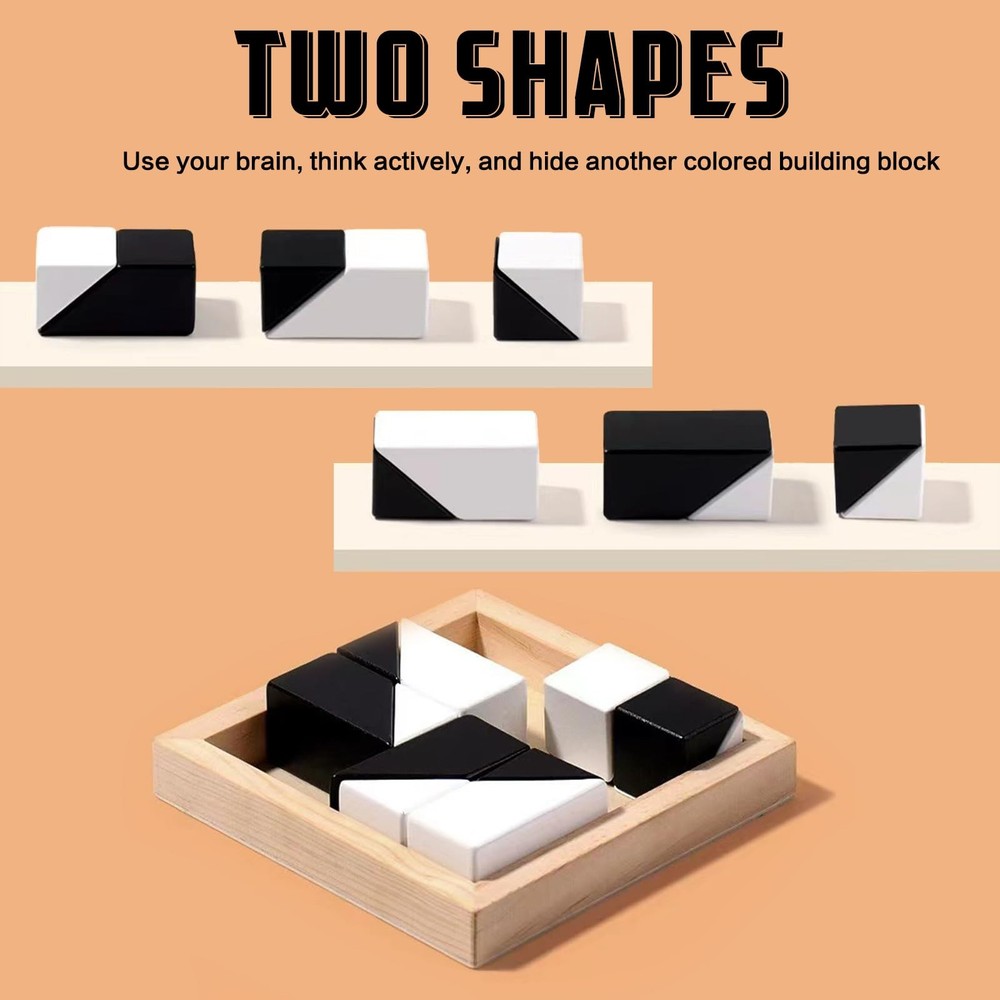 Block Puzzle, Plastic Cube Puzzle with Storage Tray Geometric Shape Pattern J...