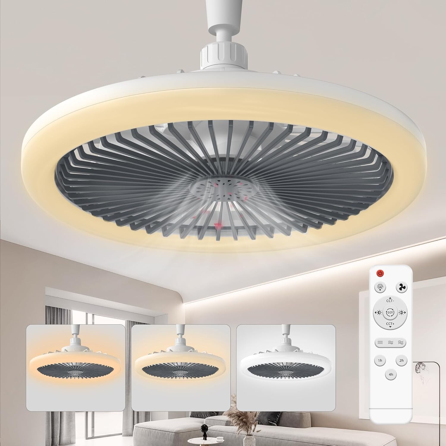 Socket Ceiling Fan Cool Light E26/E27 Base, Ceiling Fans with Light Cordless