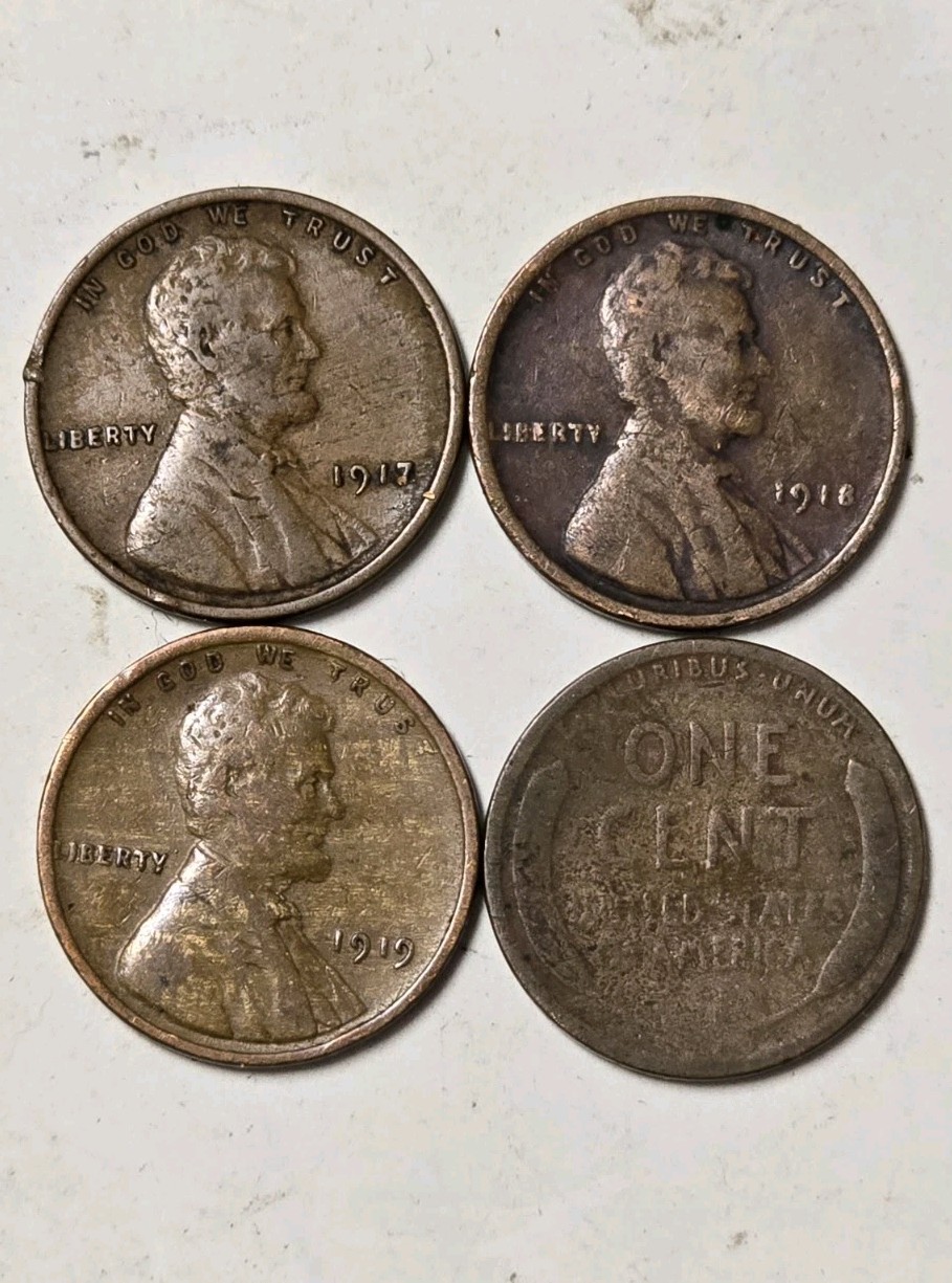 1321719288 LOT OF 8 COMMON DATES 1917-1919 WHEAT PENNIES LINCOLN CENT COINS AG!!