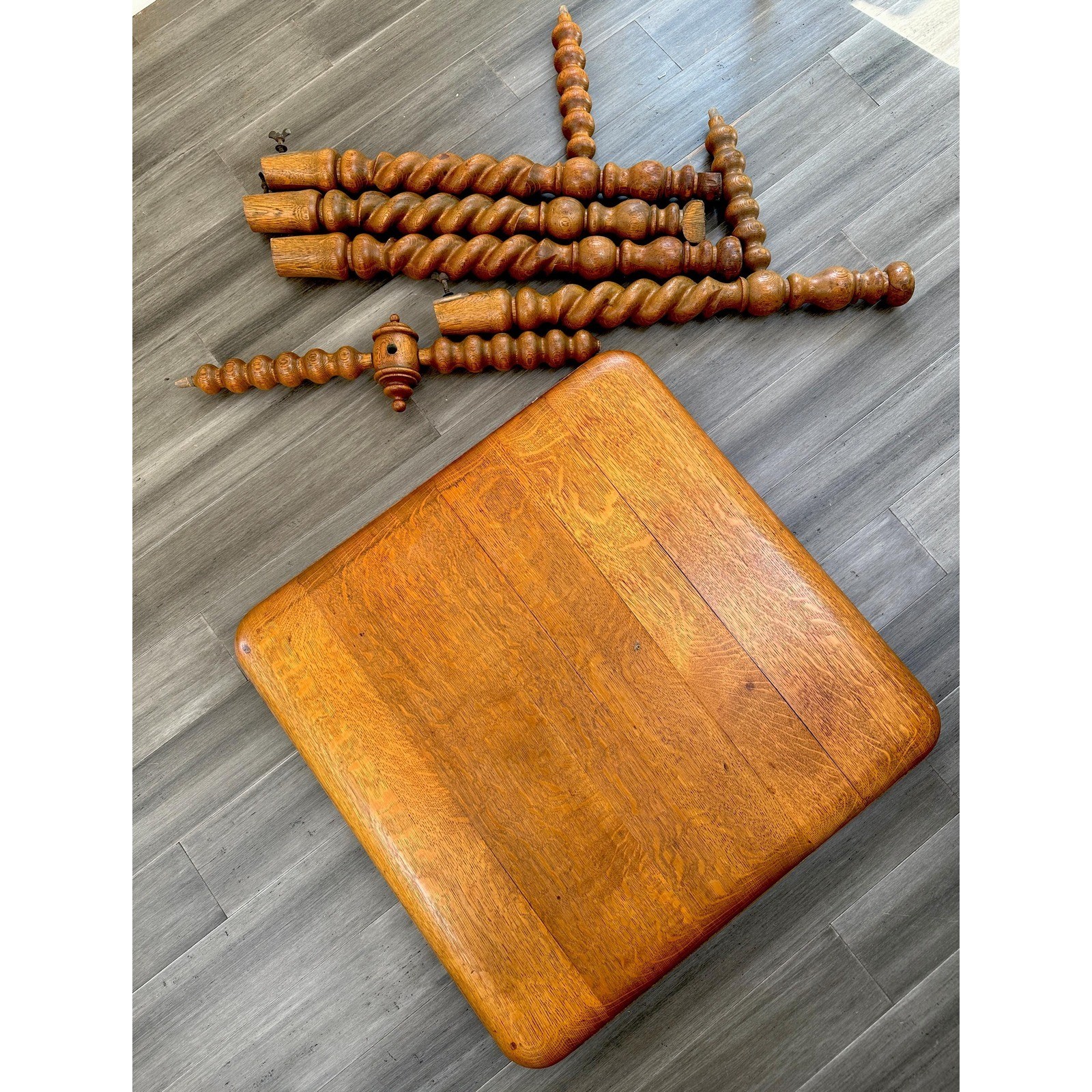 Vtg Oak Barley Twist Table Jacobean Revival Square End Table 29"x29" Solid Oak