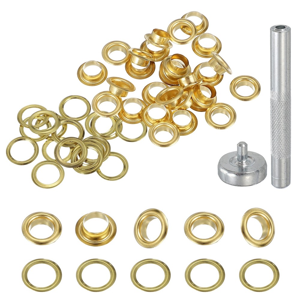 20Set Grommets Eyelets Kit 6mm Copper Eyelets with Setting Tool Gold