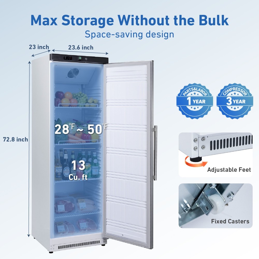 KOOLOTS 13 Cu.Ft White Upright Commercial Refrigerator Solid Door Lock