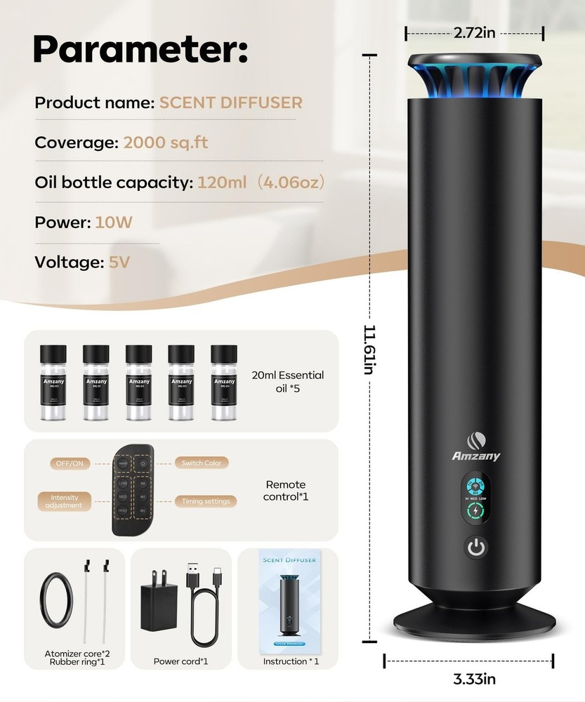 Waterless Scent Diffuser Kit,Scent Diffuser with 7 Lights and Breathing Light...
