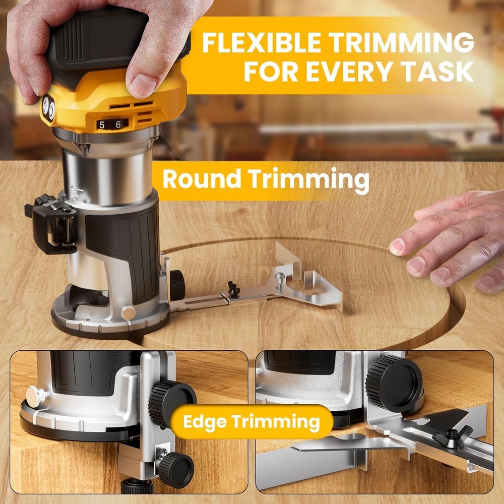 Cordless Compact Router Compatible with Dewalt 20V Battery (Bare Tool), 6 Variab