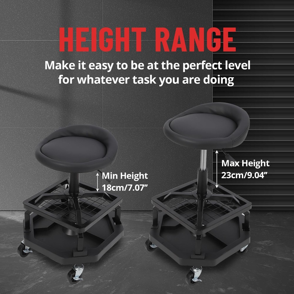 360° Rolling Workshop Garage Stool Chair w/ Sponge Short Back Adjustable Height