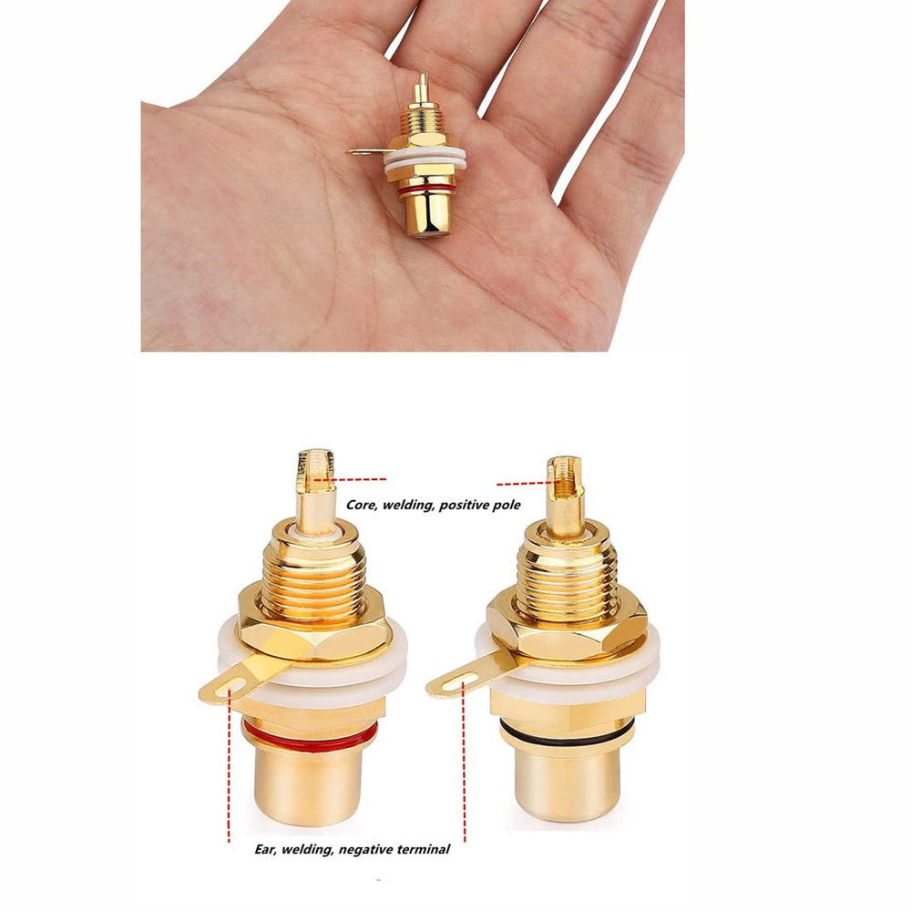 Gold Plated Female RCA Phono Panel Mount Chassis Socket Plug Jack Connector - (6