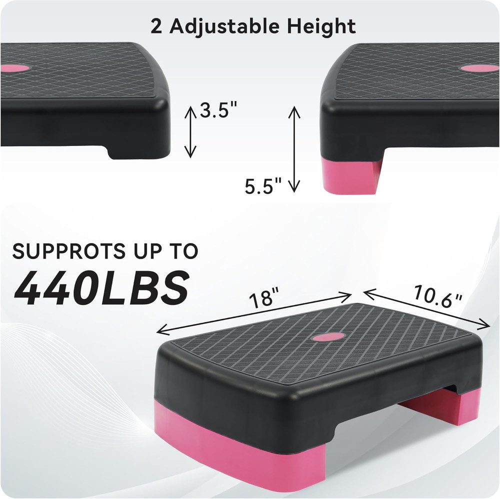 Fitvids 18" Workout Aerobic Stepper Step Platform with 2 Risers, Multiple Colors