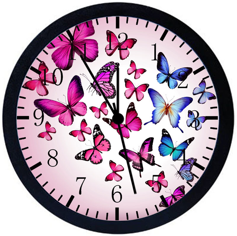 Beautiful Butterfly Black Frame Wall Clock E148