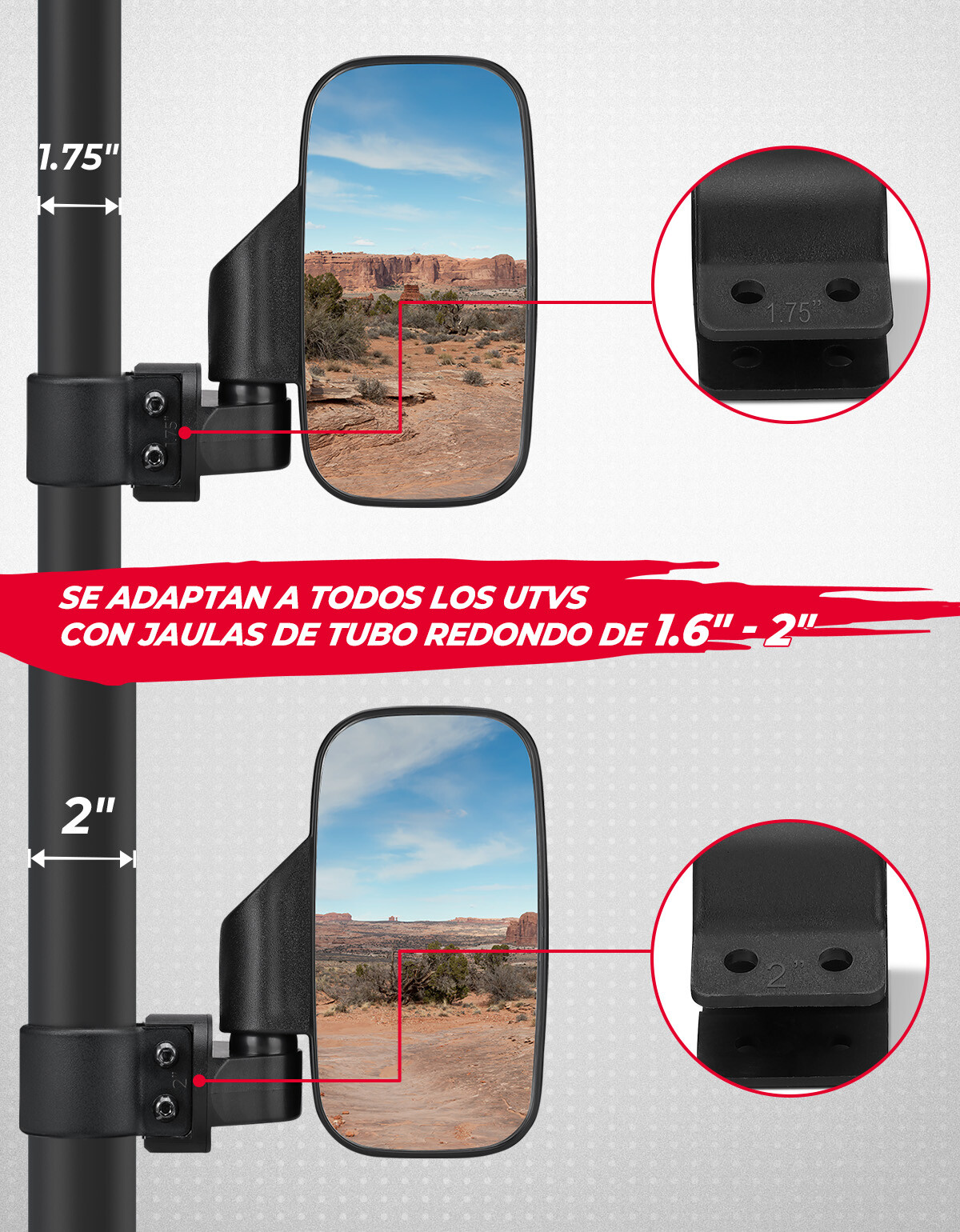 1.75"-2" UTV Rear View Side Mirrors For Kubota RTV 850 900 1100 1140 X-Series