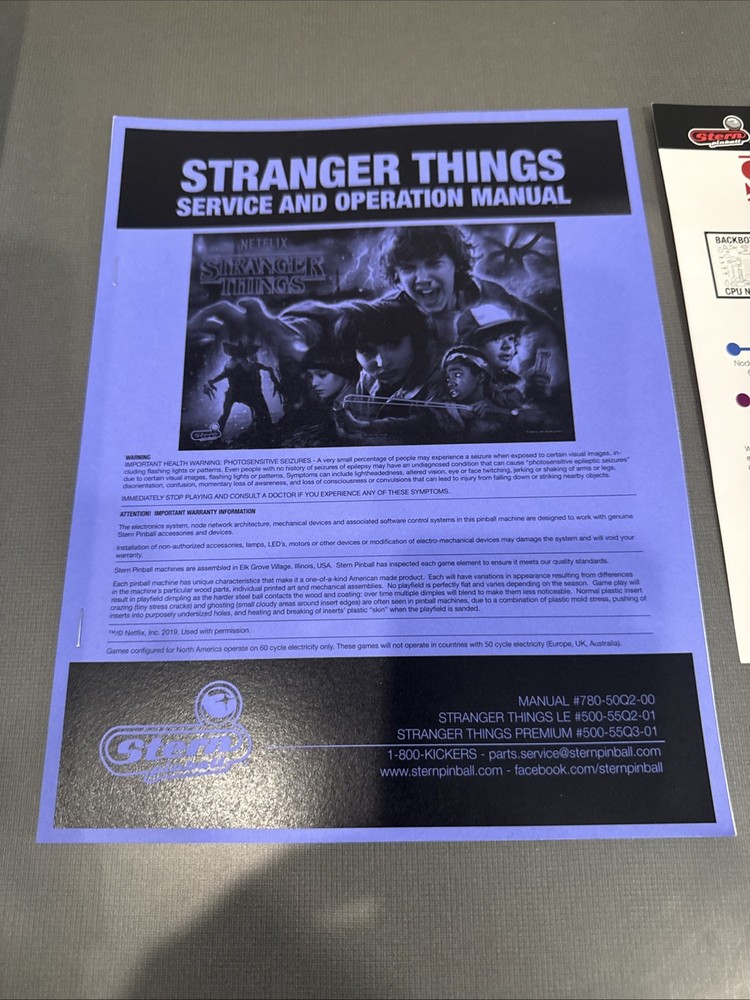 STRANGER THINGS - PRO, STERN, SERVICE AND OPERATION MANUAL