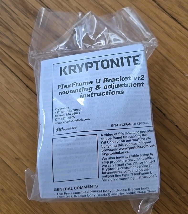Kyptonite FlexFrame U Bracket vr2 Mounting Adjustment Instructions Bike Lock NEW