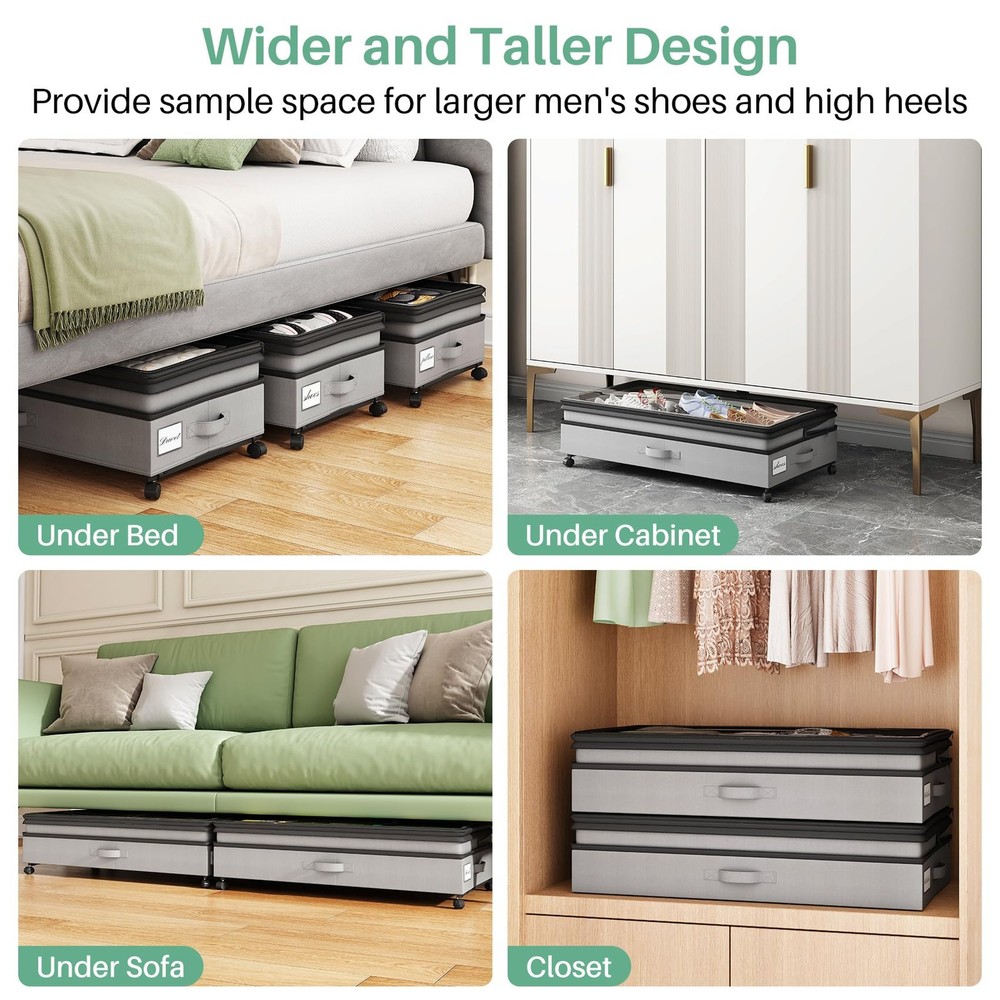 Kitstorack Under Bed Storage with Wheels 2Pack Height-adjustable Under Bed Stora