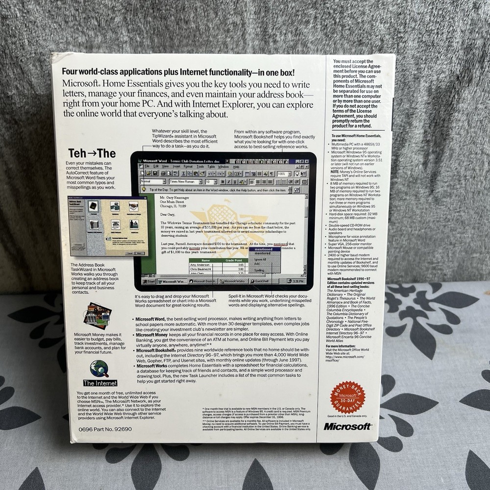 New Sealed Microsoft Home Essentials Designed for Windows 95 CD-ROM In Box