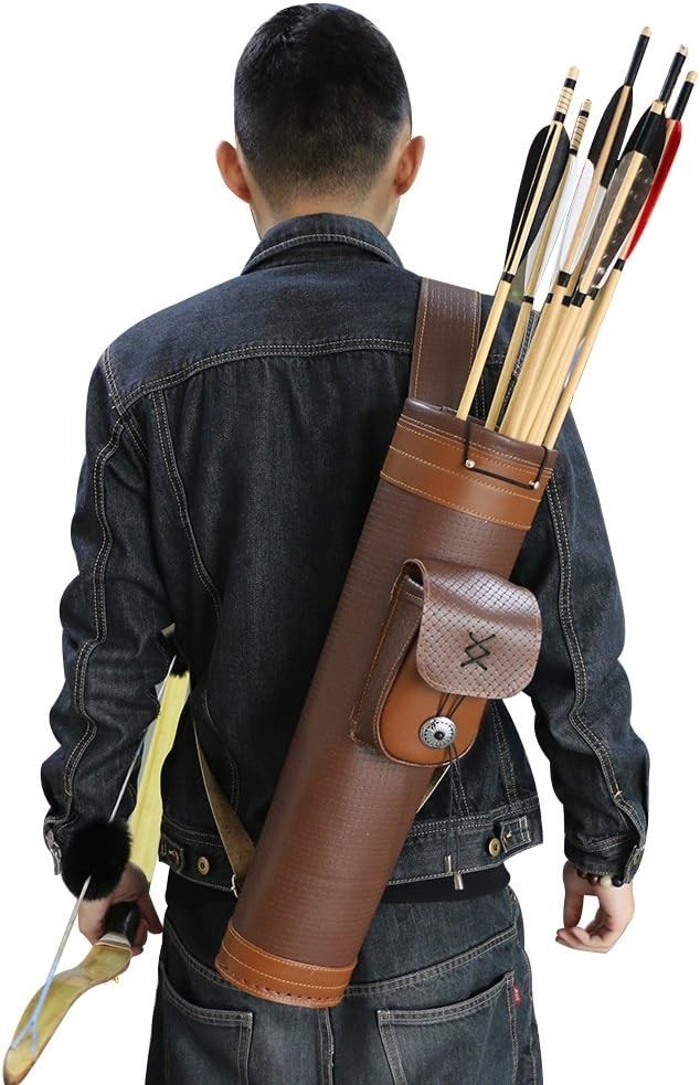 Handmade Leather Shoulder Back Holder w/ Large Pouch Adjustable Straps Brown